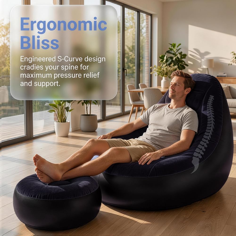 Aufblasbares Sofa mit Fusshocker, Aufblasbarer Sitzsack, Aufblasbares Stuhl Sofa, Luftsofa Aufblasba