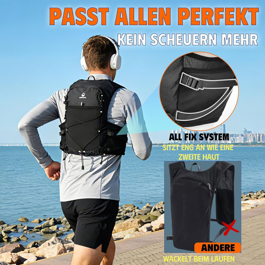 Laufweste Damen mit 2 Faltbare Trinkflasche 500ml, Trinkweste Laufen Herren, Running Vest Laufrucksa