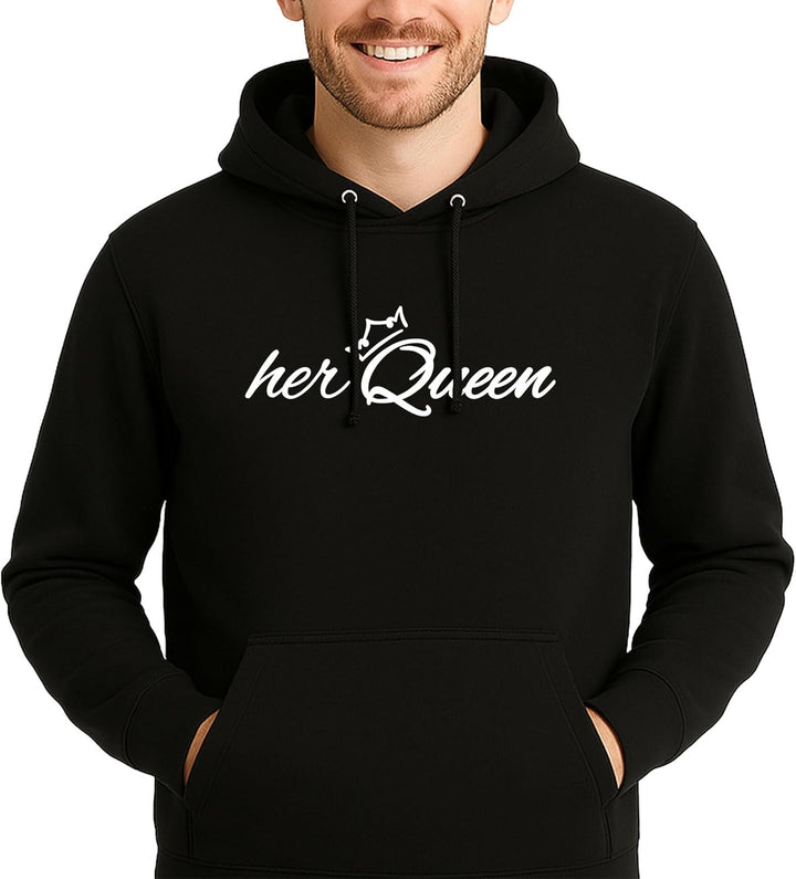 huuraa Unisex Hoodie her Queen Krone Pullover Vegan Grösse 3XL Deep Black mit Motiv Hochzeits Gesche