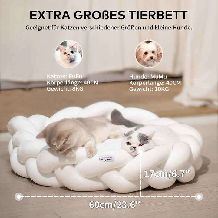 CheerPals Grosses Katzenbett 60cm, Waschbar Geflochtenes Kuschelhöhle, Hundebett mit Hochelastischer