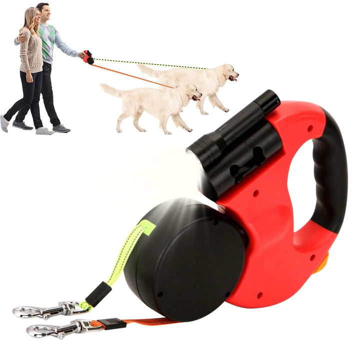Mineup Doppelleine für 2 Hunde, 3 M Automatische Hund Versenkbar Leine, Doppelleine mit Licht, Doppe