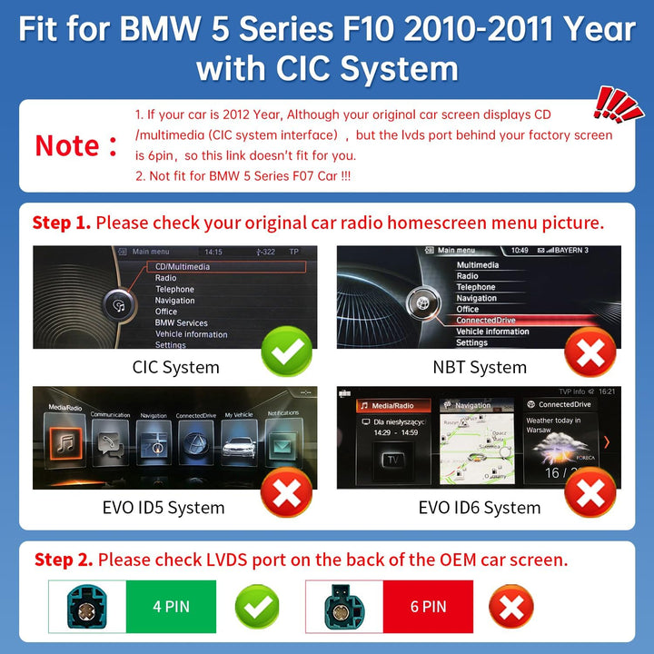 Road Top 12,3 Zoll Ultraschmaler Autoradio Carplay für BMW 5er F10 mit CIC | 2010-2011 Jahr, Linux H