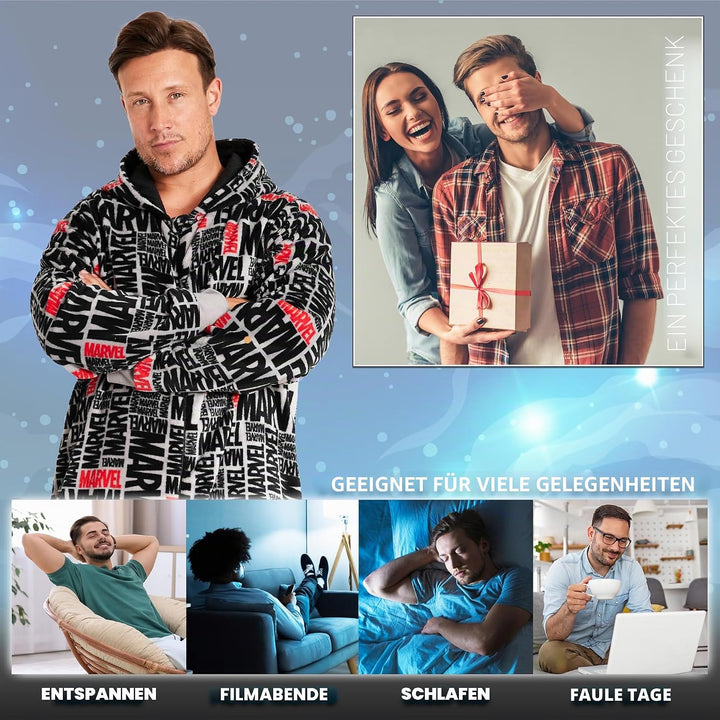 Marvel Kapuzen Flausch Fleece Onesies für Herren und Jugendliche - Bequeme Loungewear S-3XL - Gesche