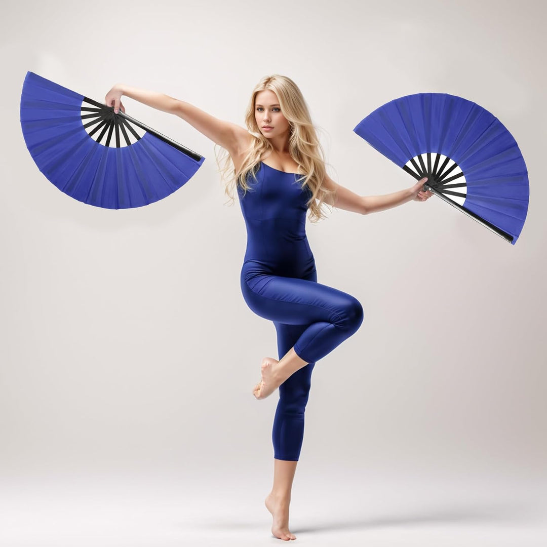 2 Stück Grosse Faltbare Seide Hand Fächer Chinesischer Tai Chi Faltender Handfächer Nylon Tuch Chine