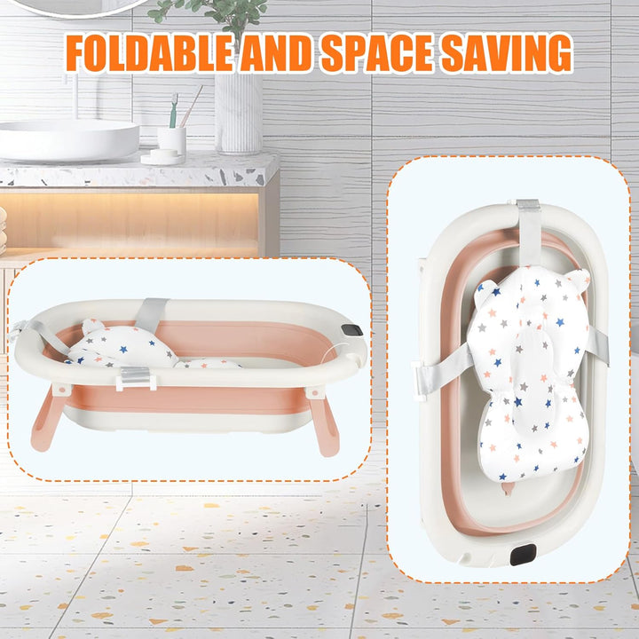 Faltbare Baby Badewanne mit Rutschfestem Kissen – Babywanne Ergonomisch, Tragbare Badewanne für Neug