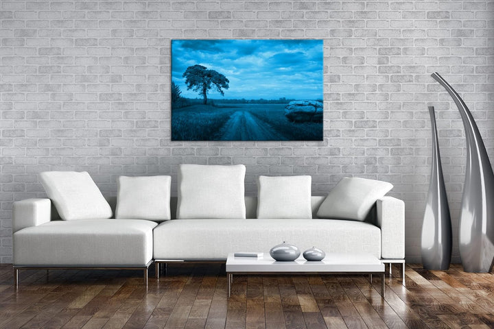 deyoli malerischer bewölkter Feldweg Format 80x60 Effekt: Monocrome Blau als Leinwandbild, Motiv fer