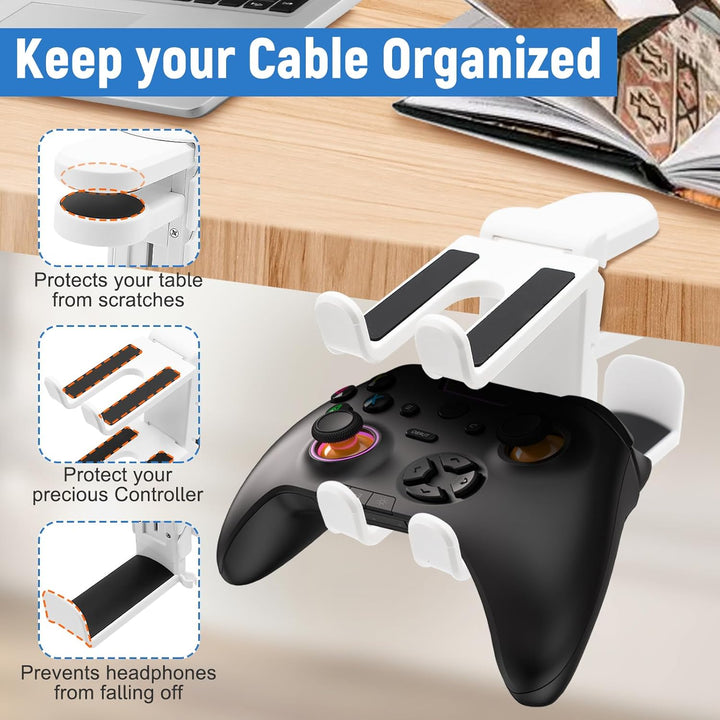 Yiomxhi 2 in 1 Kopfhörer Ständer Controller Halter, 360° Drehbar Headset Halterung Tisch mit Kabel O