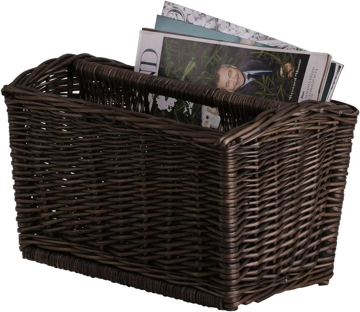 e-wicker24 Zeitungskorb mit Tragegriff, Zeitungsständer in Wengegrau, Zeitschriftenständer, Weidenko