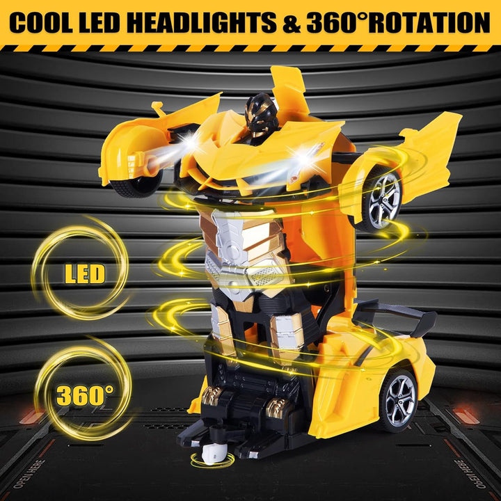 Ferngesteuertes Transformator Auto mit Gestenerfassung, Licht und Musik, 2.4GHz 360° Drehung 1:18 RC