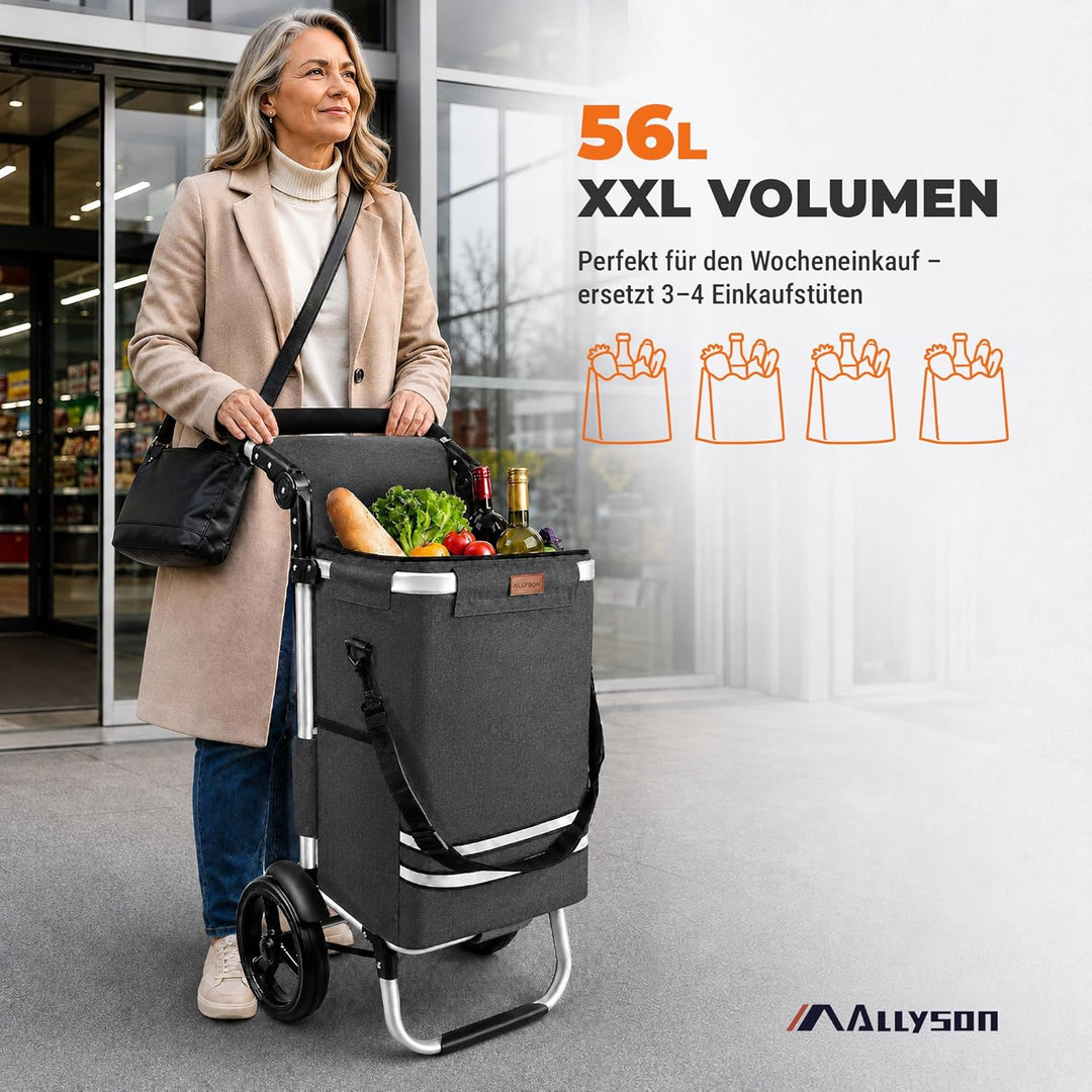 Allyson Rechteckiger Einkaufswagen - Ergonomischer, Klappbarer Shopping Trolley mit 56L Wasserdichte