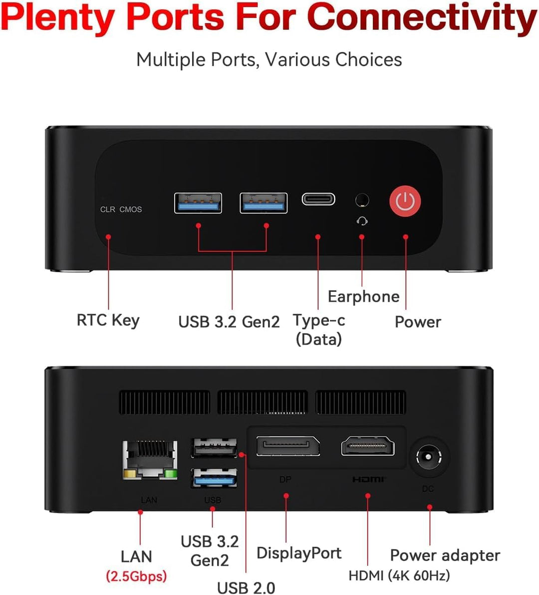 Beelink Mini PC AMD Ryzen 7 5800H(8C/16T,bis zu 4.4 GHz), SER5 Pro Mini Computer 16GB DDR4 500GB M.2