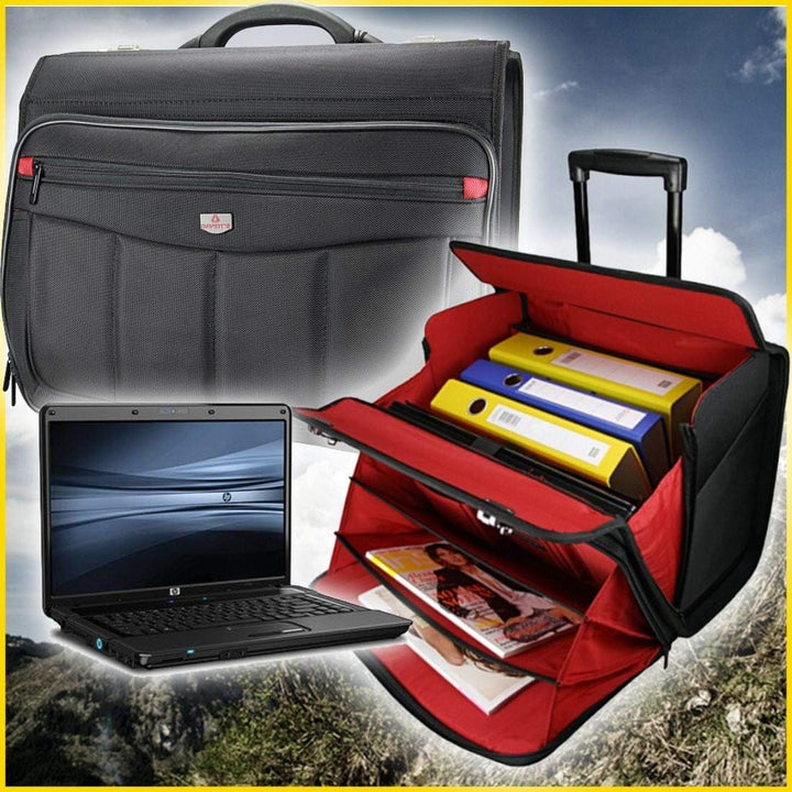 Pilotenkoffer Trolley Aktenkoffer mit Rollen und Laptopfach 15" Zoll Business Laptop Trolley Handgep