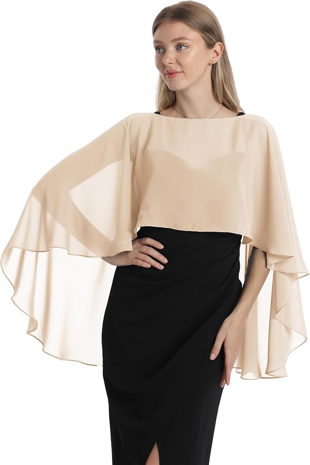Damen Chiffon-umhang001 Pashmina-Schal Einheitsgrösse Champagner, Einheitsgrösse Champagner