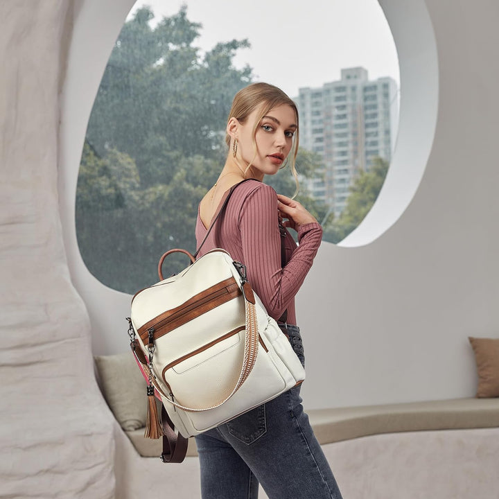 BOSTANTEN 2 Pieces Leder Rucksack Damen Freizeitrucksack Reise Handtasche Rucksackhandtasche Tagesru