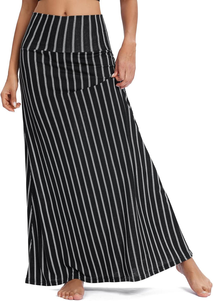 Damen Sommer Hohe Taille Boho Yoga Maxi Rock Elastisch Pull On Lang Röcke XL 15, XL 15