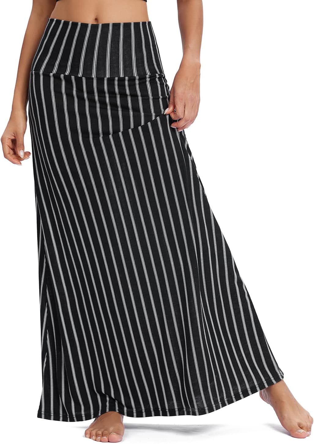 EXCHIC Damen Sommer Strand Pull On Boho Yoga Lange Rock Stretch High Taille Maxi Rock M 15, M 15