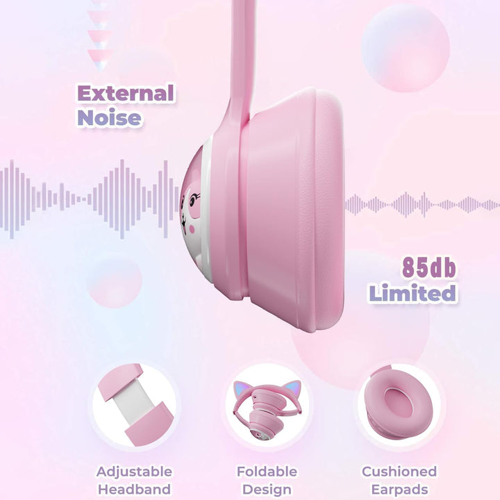 Bluetooth Kopfhörer Kinder, Faltbar 85dB Mädchen Kopfhörer Over Ear, Kabellos Kinderkopfhörer mit LE