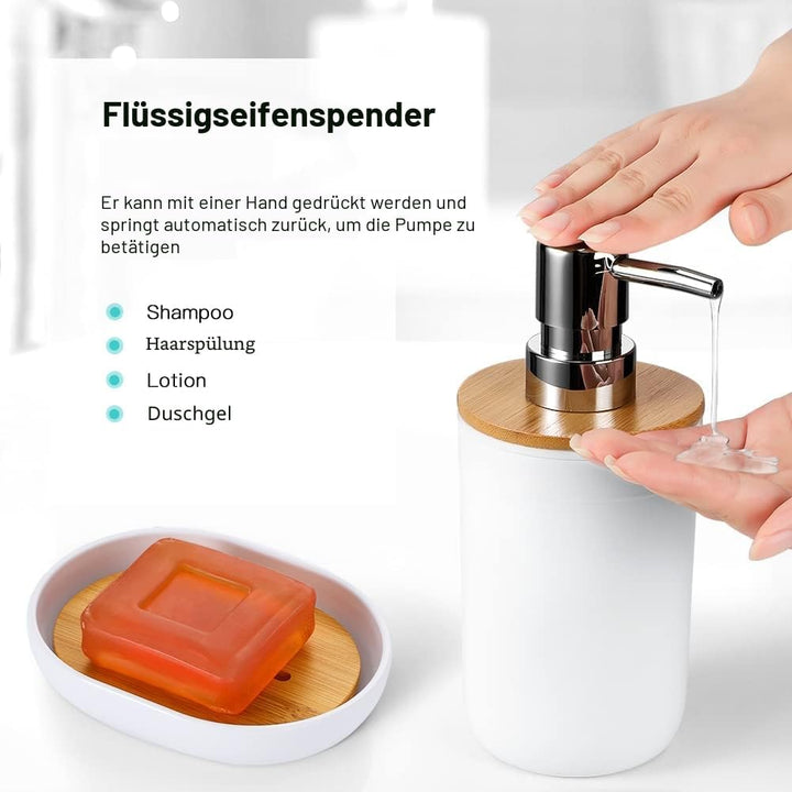 JOTOM 7 Stück Bambus Badezimmer Zubehör Badezimmer Zubehör Set Luxus Modern Bad Set Zahnbürstenhalte