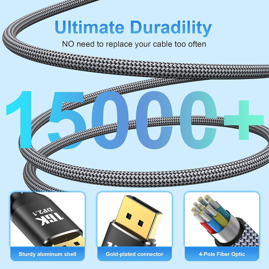 DisplayPort Kabel 5m, 16K DP 2.1 2.0 Cabel [16K @ 60Hz, 8K @ 120Hz, 4K @ 240Hz 165Hz 144Hz, 80Gbps H