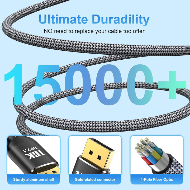 DisplayPort Kabel 5m, 16K DP 2.1 2.0 Cabel [16K @ 60Hz, 8K @ 120Hz, 4K @ 240Hz 165Hz 144Hz, 80Gbps H