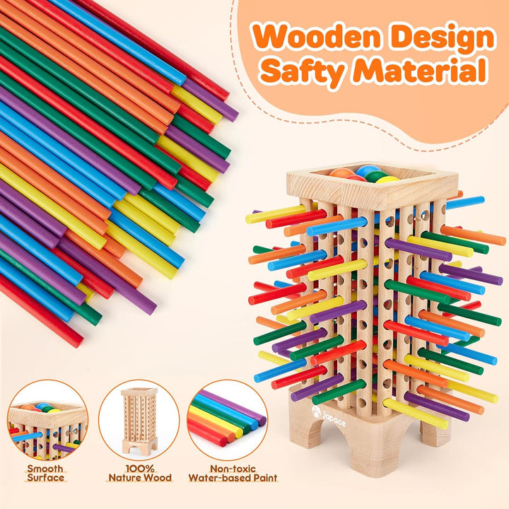 Japace Montessori Spiel Brettspiel aus Holz, 42 Stück Bunte Holzstäbchen Würfelspiel Mathematik Lern