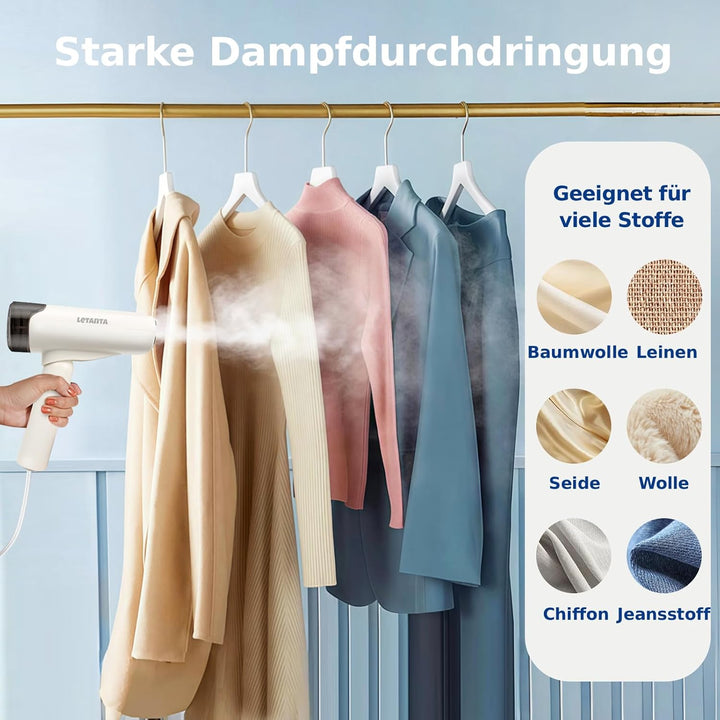 Tragbarer Dampfglätter 1200W, Handdampfer mit 30s Schnellaufheizung, 150ml Wassertank, 90° Faltbar,