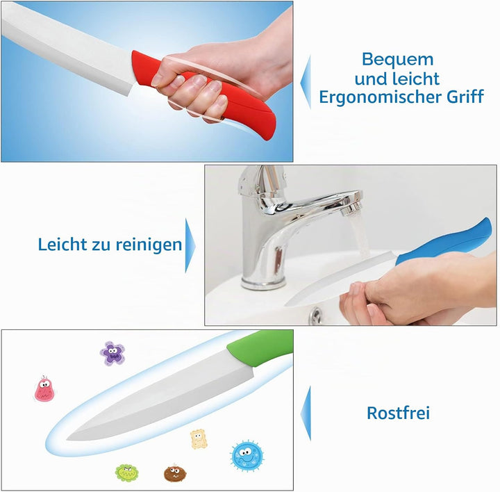 Ballery Keramikmesser Set, Kochmesser Sets mit 4 Keramikmesser und 1 Sparschäler mit Ergonomischem G