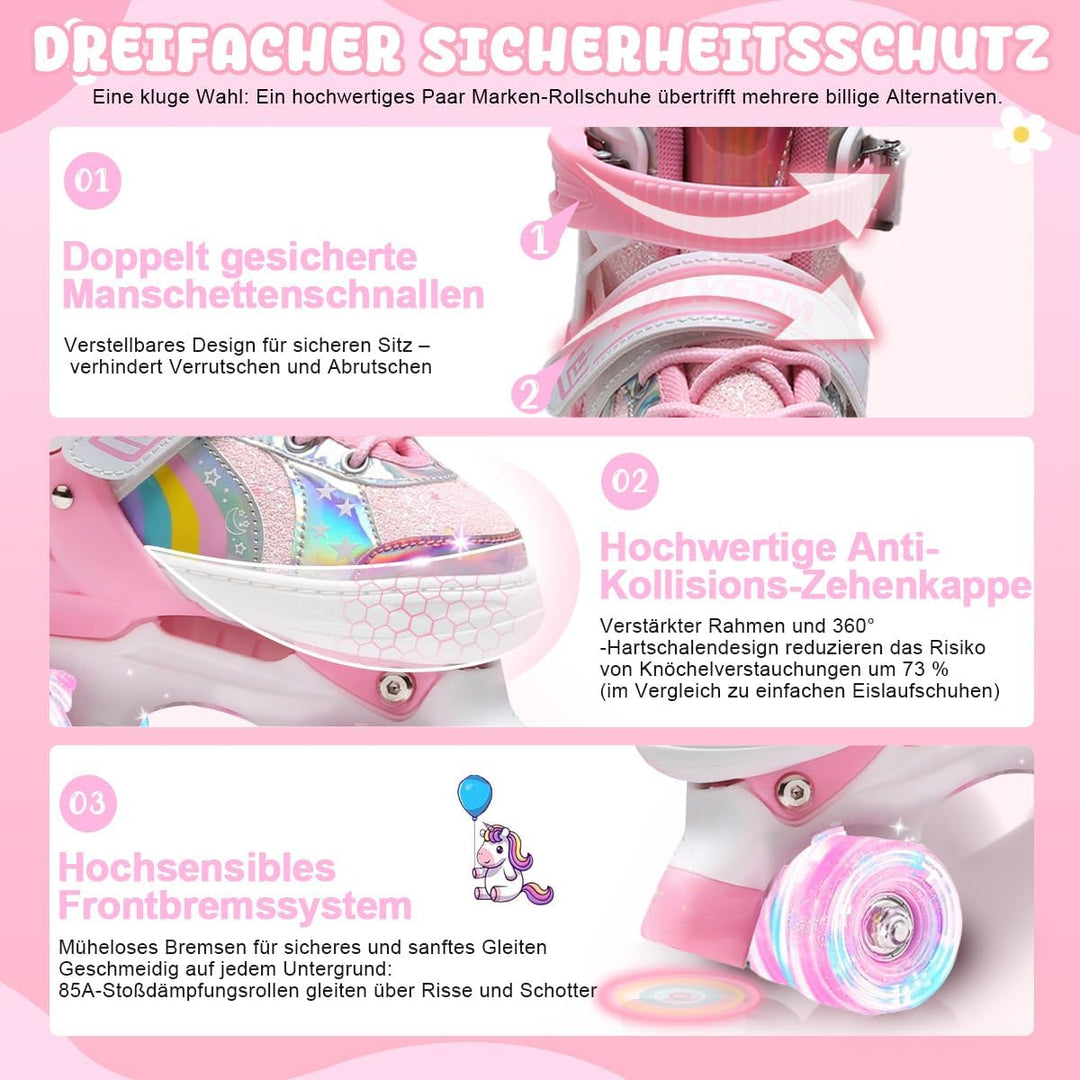 Rollschuhe Kinder Rollschuhe Verstellbar Rollschuhe Damen,LED Rollschuhe und 4 Grössen verstellbar,R