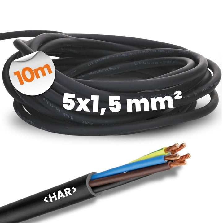 Lapp 10 Meter 16001043 H07RN-F 5x1,5 mm² Gummileitung flexibel mit Schutzleiter I UV-resistentes Kab