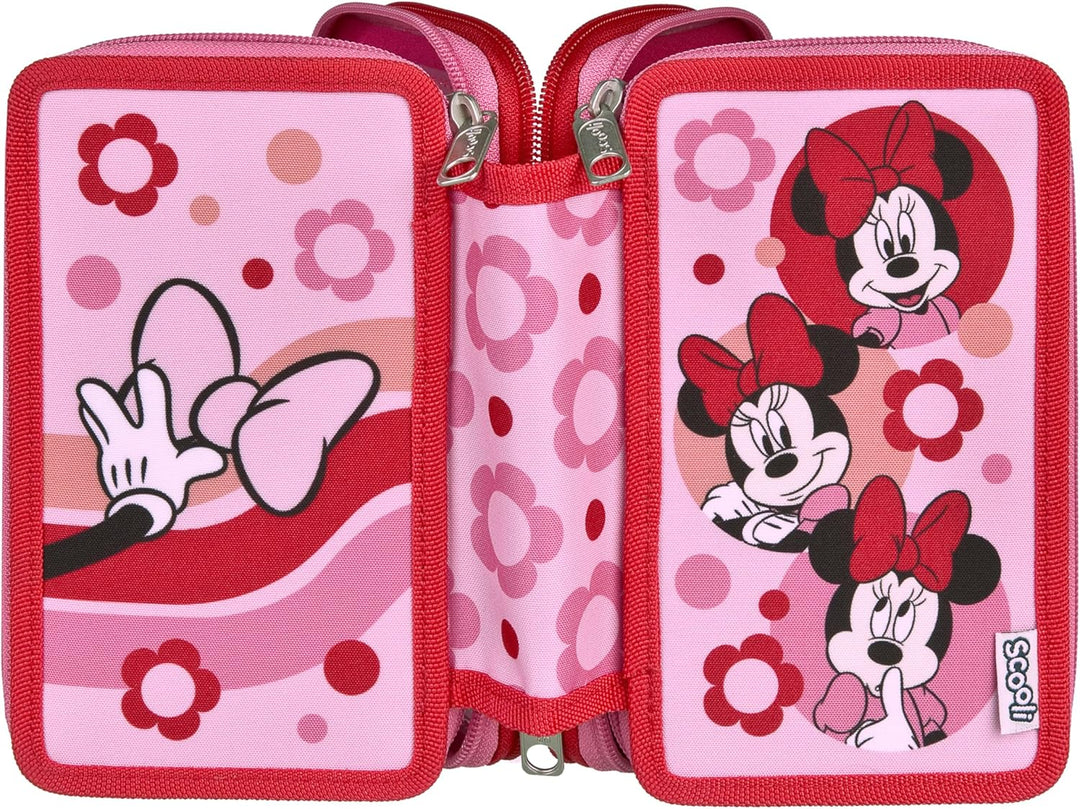 Scooli - Tripledecker Minnie Mouse - Gefülltes Schüleretui mit hochwertigen Stiften & Zubehör - Idea