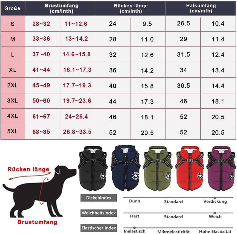 Hundejacke Winterweste Jacken, Hundemantel mit Geschirr für Kleine Hunde Hundemantel Wasserdicht Mas