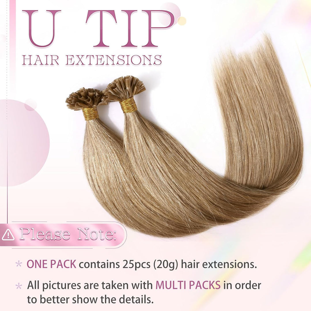 Elailite Bondings Extensions Echthaar Blond 25 Strähnen 20g U Tip Haarverlängerung Glatt 35cm 