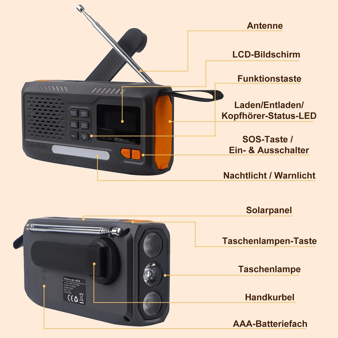 Notfallradio, Kurbelradio, FM/DAB+/DAB tragbares Solarradio mit 4000mAh Powerbank, Telefon-Ladegerät