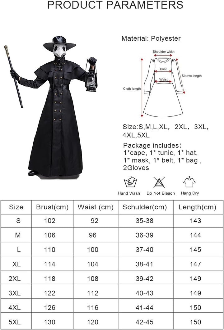 Feynman Herren Mittelalter Steampunk Pest-Doktor Pest Arzt Halloween Kostüm mit Pestdoktor Accessoir