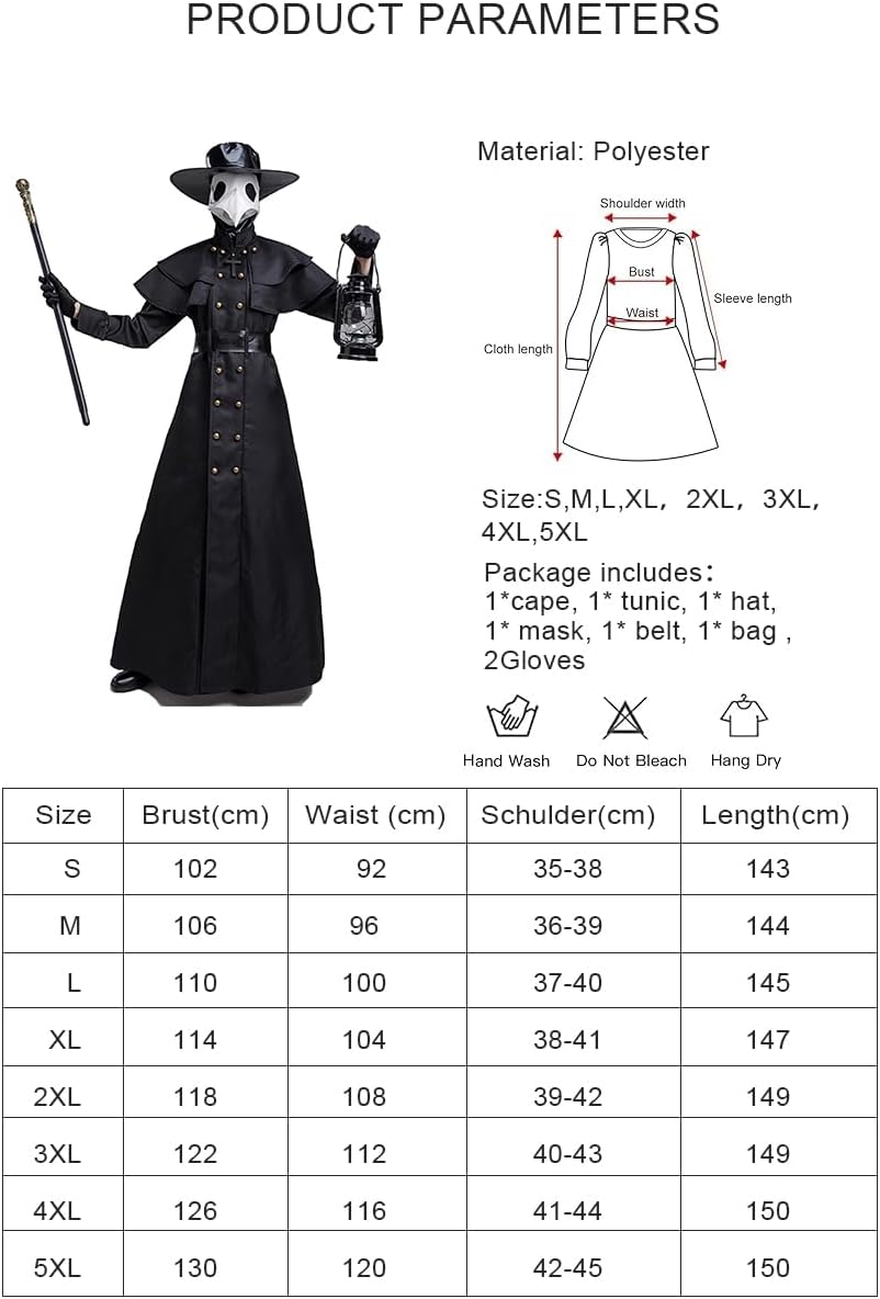 Feynman Herren Mittelalter Steampunk Pest-Doktor Pest Arzt Halloween Kostüm mit Pestdoktor Accessoir