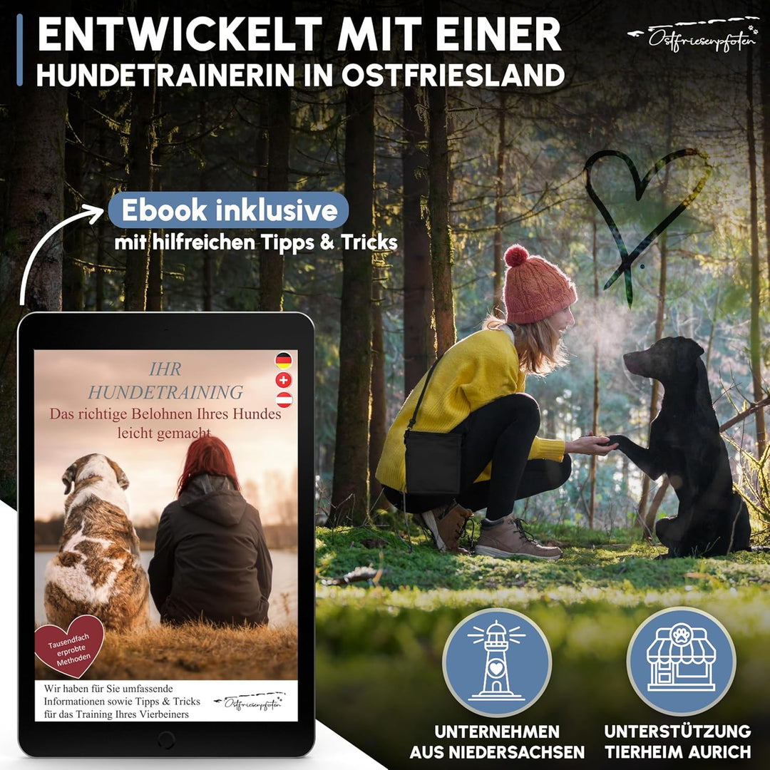 Ostfriesenpfoten® Leckerlibeutel 'Frieda' für Hunde aus hochwertigem Kunstleder - Schwarz Grösse M -