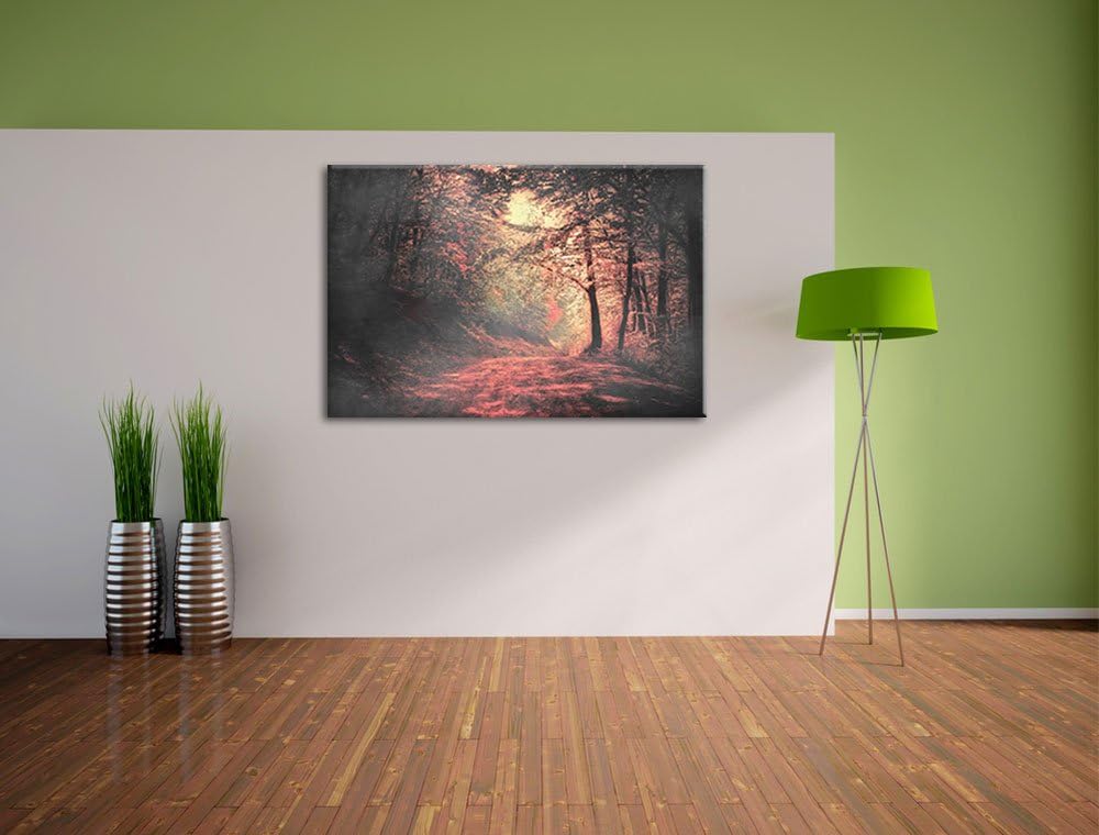 traumhafte Waldstrasse im Herbst schwarz/weiss Format: 100x70 auf Leinwand, XXL riesige Bilder ferti