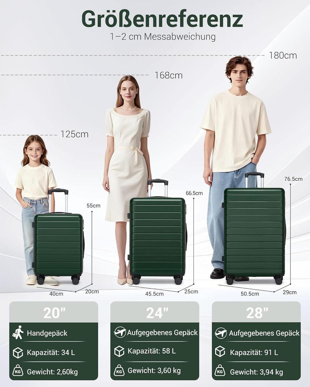 Koffer Gross XL 76cm, Leichter ABS+PC Reisekoffer für Flugzeug, Ryanair Trolley mit 4 Rollen, Hartsc