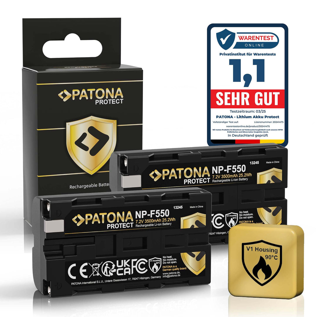 PATONA 2X Protect V1 Akku NP-F550 Kompatibel mit Sony NP-F950 NP-F930 NP-F750 NP-F730