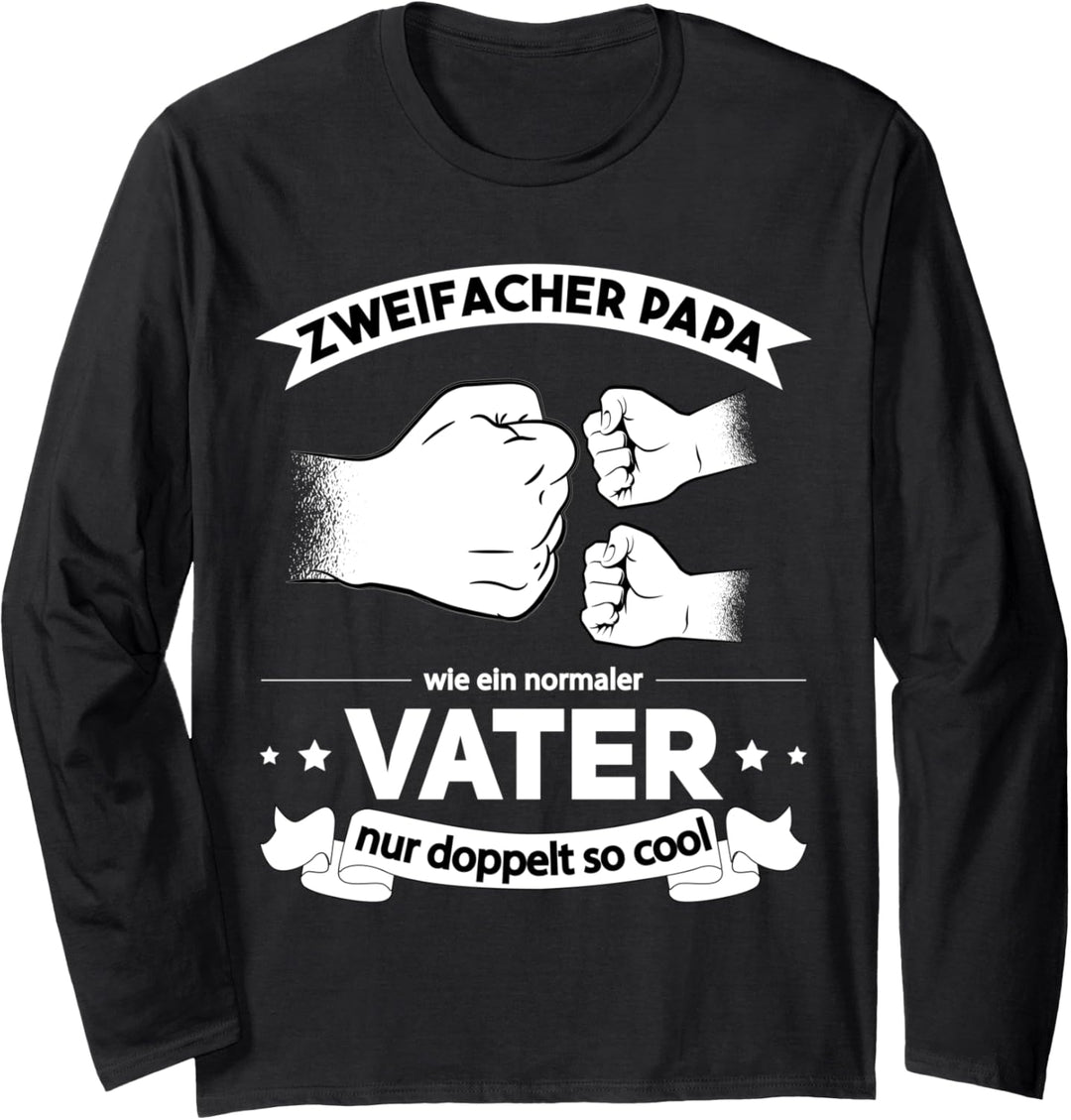 Zweifacher Vater hoch 2 Papa von zwei Kindern Zweifach Papa Langarmshirt