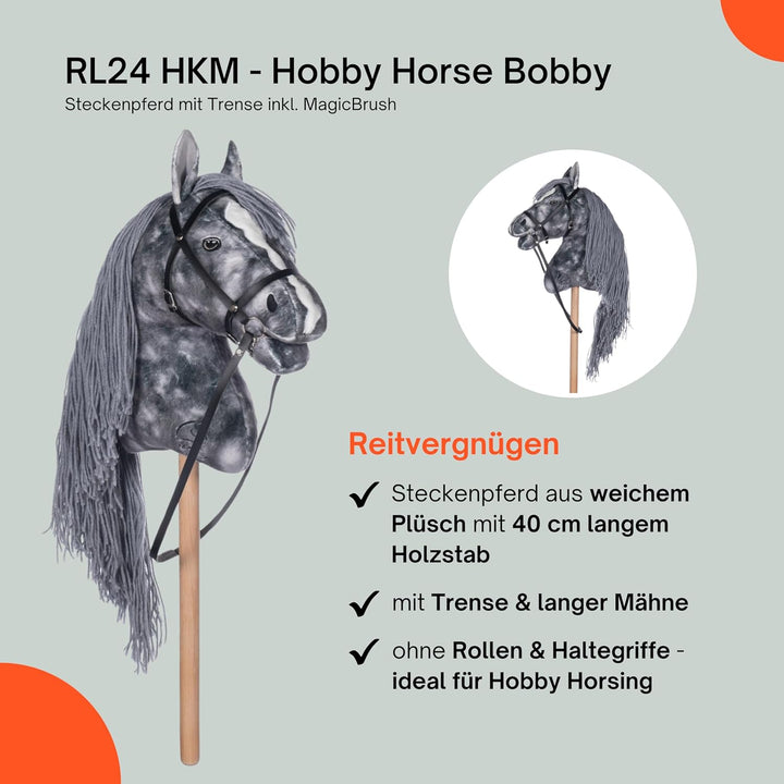 RL24 HKM - Hobby Horse Clara inkl MagicBrush | Steckenpferd mit Trense | Spielpferd aus Plüsch mit H