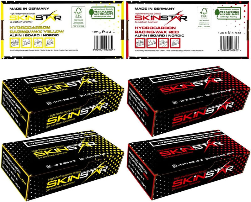 SkinStar Hydrocarbon Racing Wax Skiwax Profi-Wachs Mix Set Yellow-Red 500g
