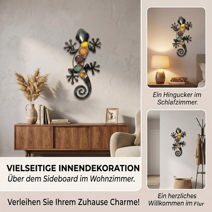 Metall Gecko Gartendeko, Wanddekoration Eidechse Skulptur Hängend 20×40cm Braun, Braun - Gebogener S