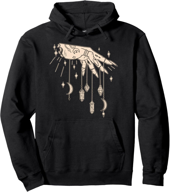 Cooles Hexen-Design einer tätowierten Hand mit Kristallen. Pullover Hoodie