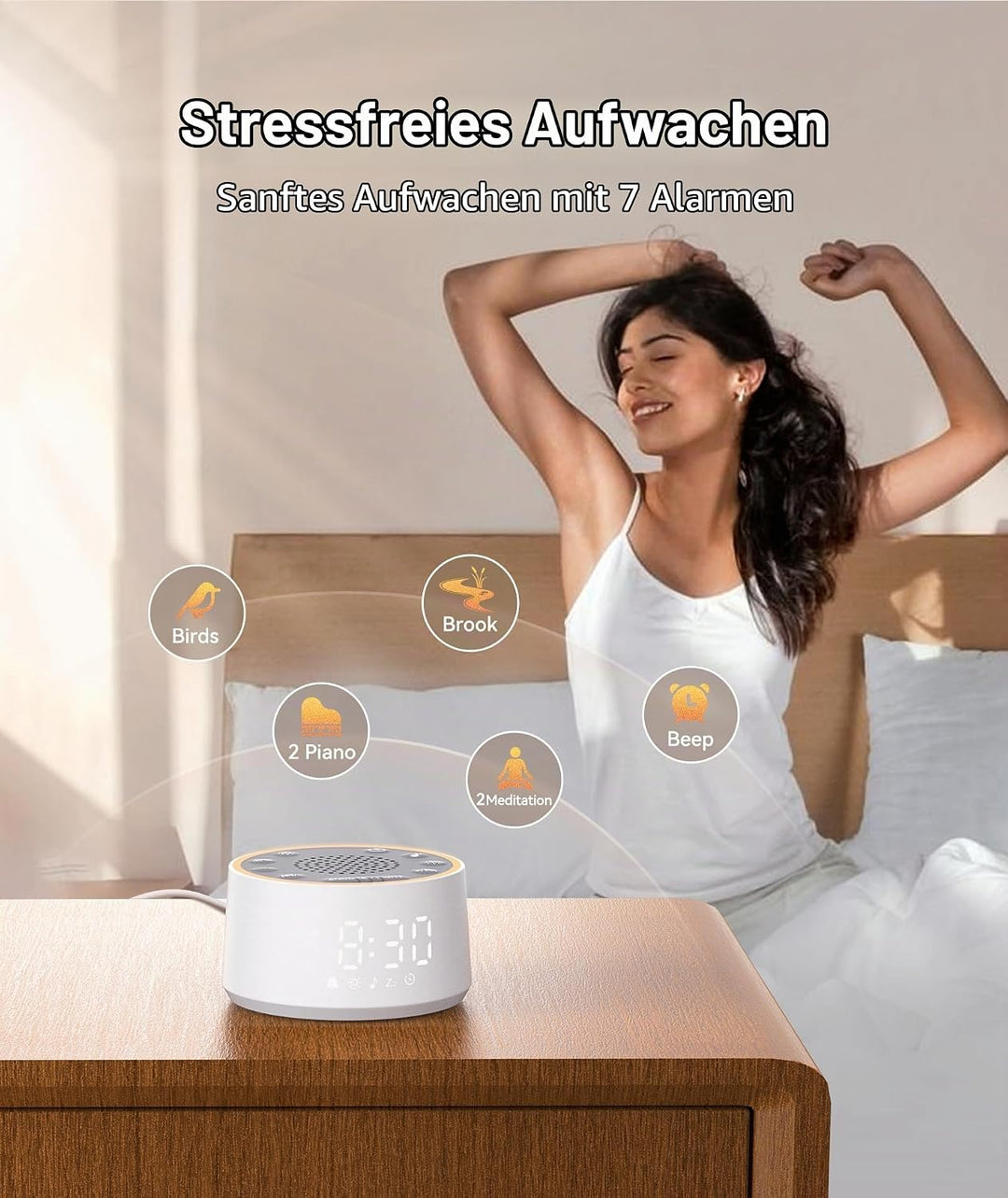 Dreamegg White Noise Machine mit Licht und Wecker, Weisses Rauschen Gerät für Erwachsene und Kinder,