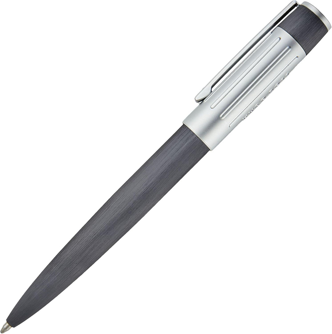 Hugo Boss Gear Ribs Kugelschreiber aus Messing und Aluminium in der Farbe Gun, Länge: 13,8cm, Minenf