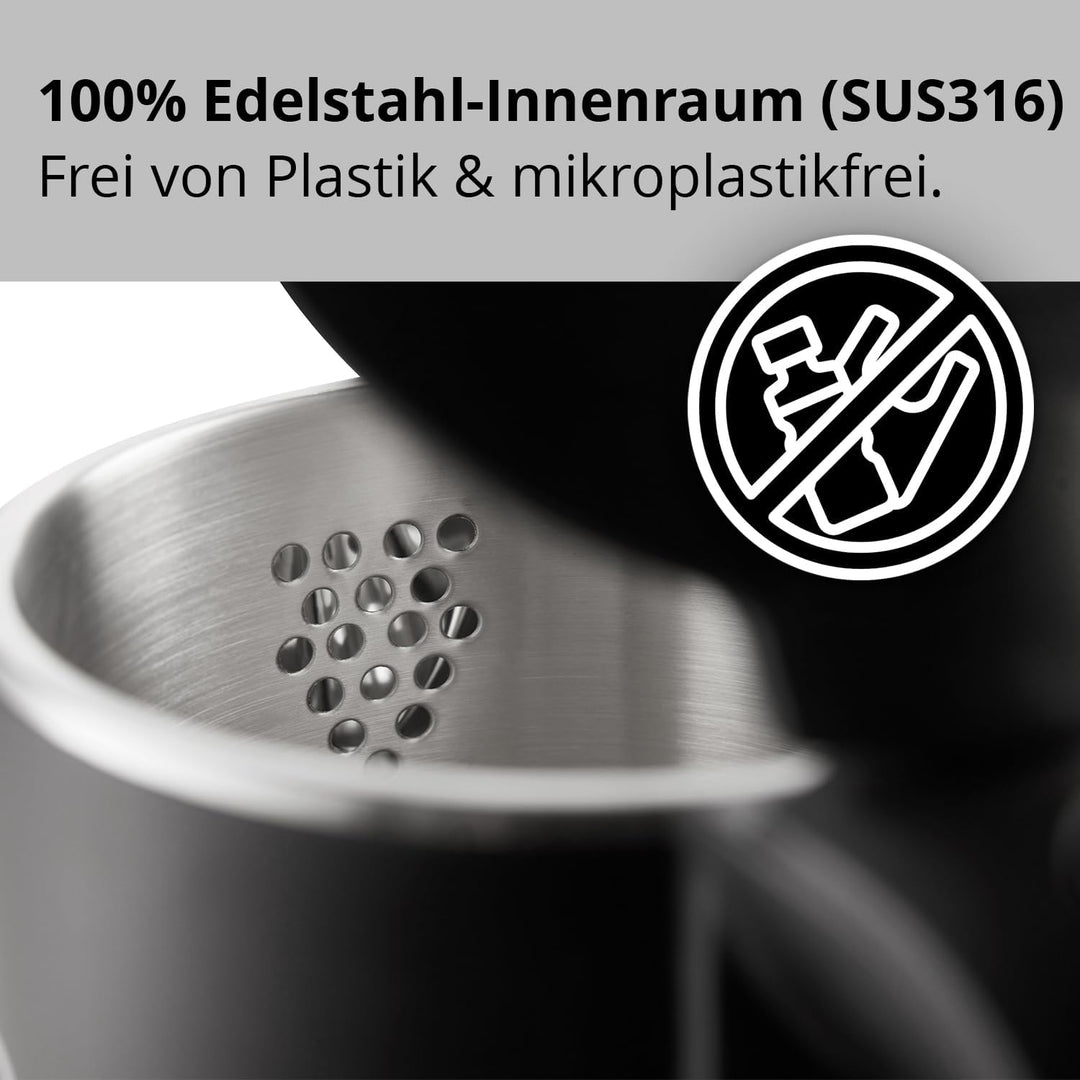 EUREL GV74 Wasserkocher, 1,6L Edelstahl, Schwarz | Temperatureinstellung, LED-Touch-Display, Tempera