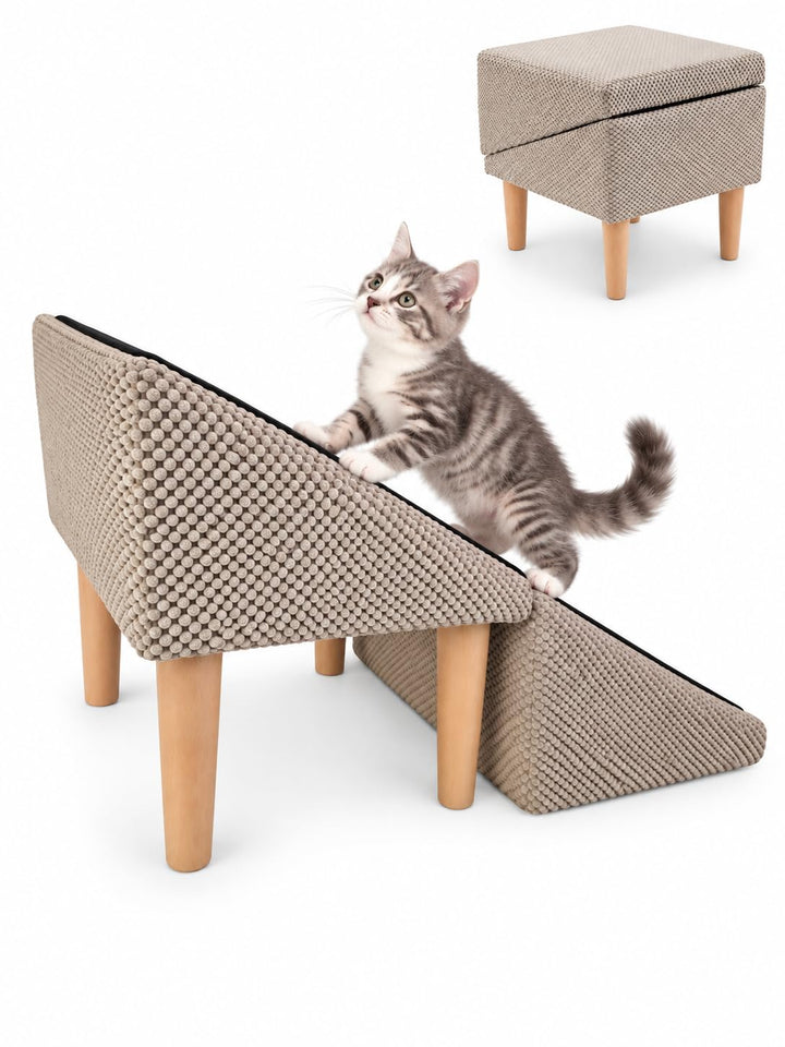 2-in-1 Tierrampe &amp; Hocker für Hunde und Katzen Beige, Beige