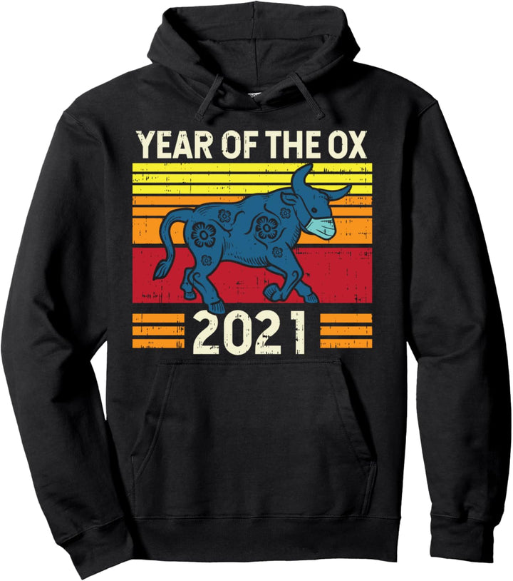Year Of The Ox Mask Retro Chinese New Year Quarantine Gift Pullover Hoodie