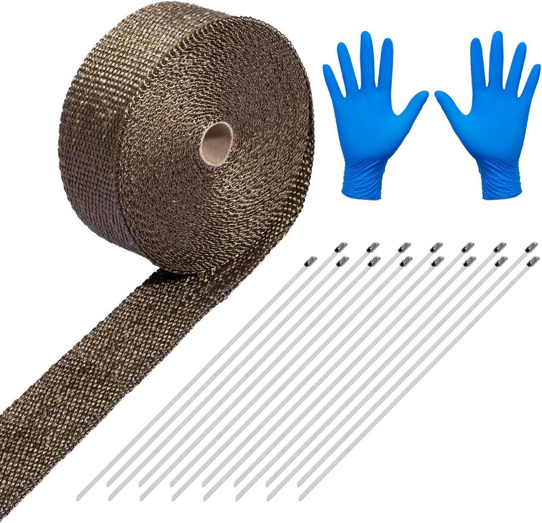 LIHAO Hitzeschutzband 15M Basaltfaser Auspuffband mit Kabelbinder für Fächerkrümmer Thermoband Krümm